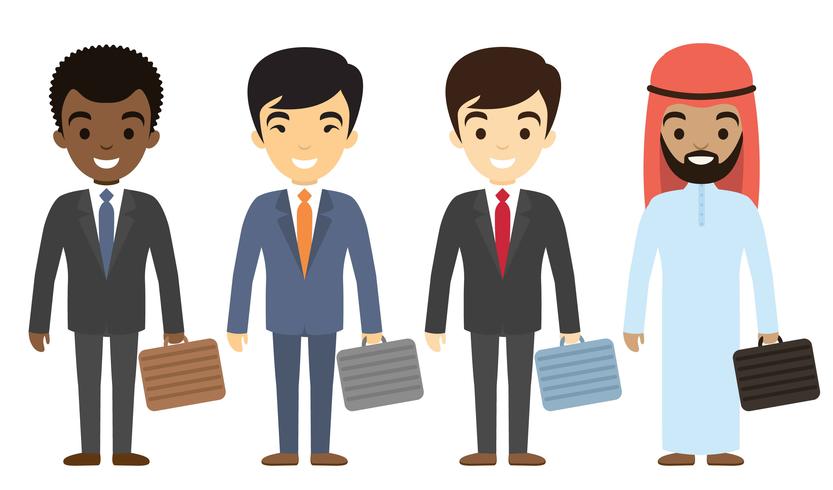 Businessmen characters of different ethnicity in flat style.  vector
