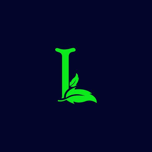 Letra l hoja naturaleza, vector de plantilla de logotipo eco verde aislado