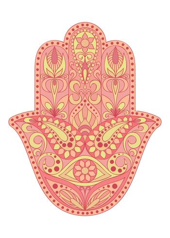 Hand drawn Hamsa symbol.  Hand of Fatima. Ethnic amulet common in Indian, Arabic and Jewish cultures. Colorful Hamsa symbol with eastern floral ornament. vector