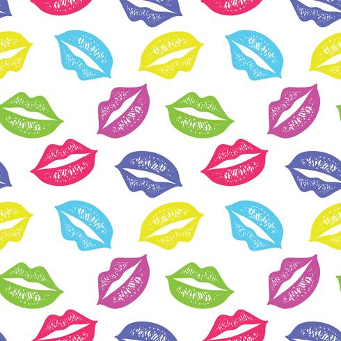 Vector seamless pattern with colorful lips. Repeating sketched lips background for wrapping paper, textile print, scrapbooking.