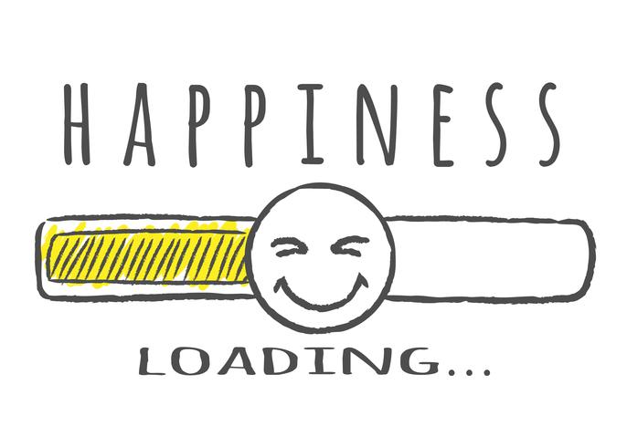 Barra de progreso con inscripción: carga de felicidad y fase feliz en estilo incompleto. Ilustración del vector para el diseño de la camiseta, cartel o tarjeta.