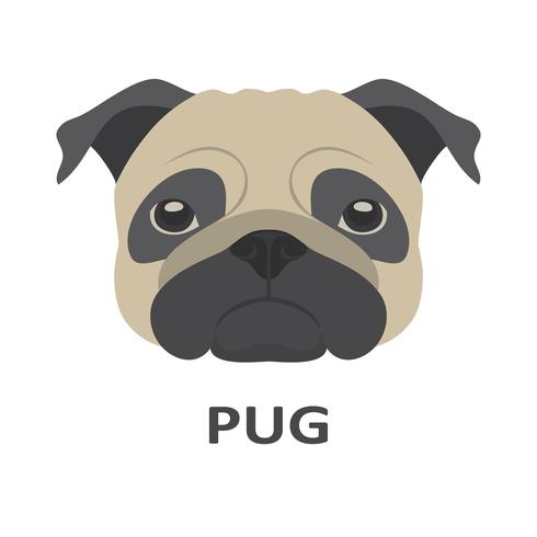 Ilustración de vector de pug en estilo plano.