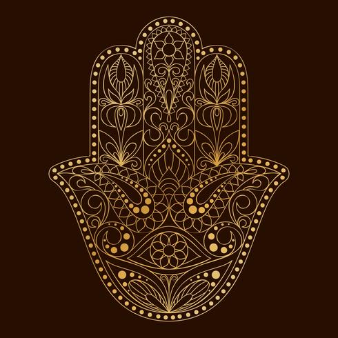 Hand drawn Hamsa symbol.  Hand of Fatima. Ethnic amulet common in Indian, Arabic and Jewish cultures.  vector