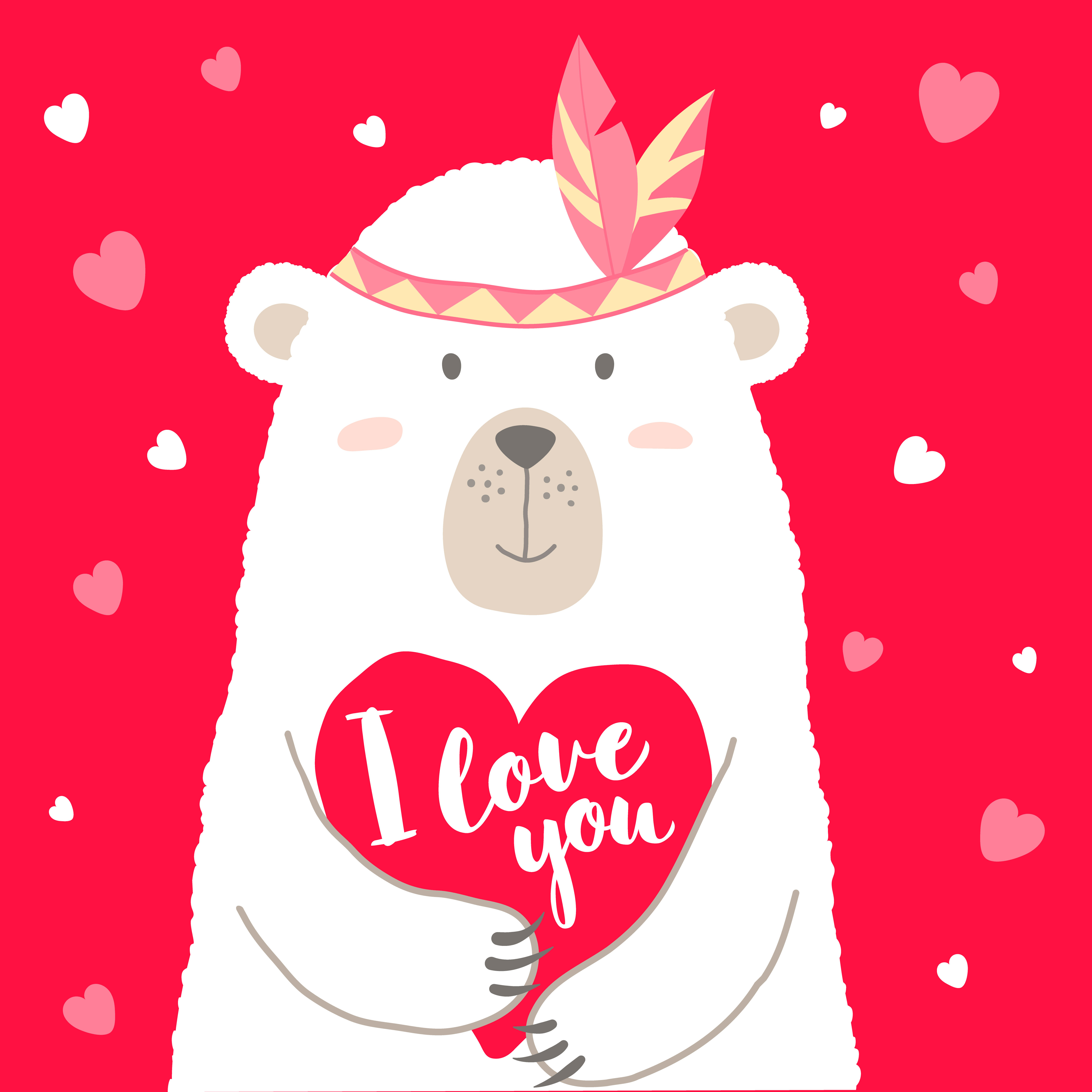 Vector illustration of cute cartoon bear holding heart and hand