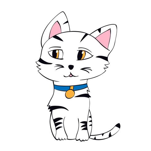 Ilustración de vector de lindo gatito. Contour cat en estilo infantil para estampado de camisetas, tarjetas, posters.