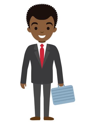 Vector illustration of afro american businessman character with case. flat style