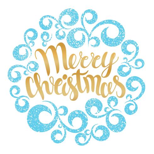 Merry Christmas greeting card. Vector illustration. Merry Christmas lettering in round curves ornament. Hand drawn inscription, calligraphic design.