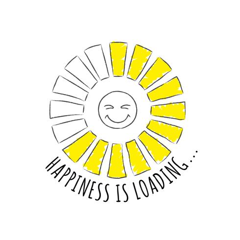 Round progress bar with inscription - Happiness loading and happy face in sketchy style. illustration for t-shirt design, poster or card. vector