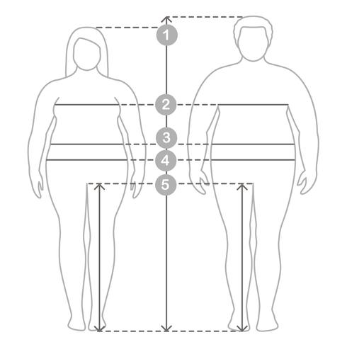 Contornos de hombres y mujeres con sobrepeso en toda su longitud con líneas de medición de parámetros corporales. Ropa de hombre y mujer más medidas de talla. Mediciones y proporciones del cuerpo humano. vector