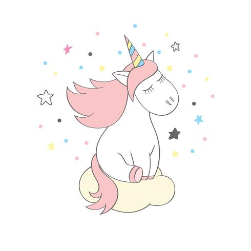 Magic cute unicorn in cartoon style. Doodle unicorn for cards, posters, t-shirt prints, textile design vector