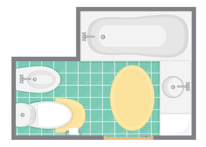 Ilustración interior del vector de la opinión superior del cuarto de baño. Plano de planta del baño. Diseño plano.