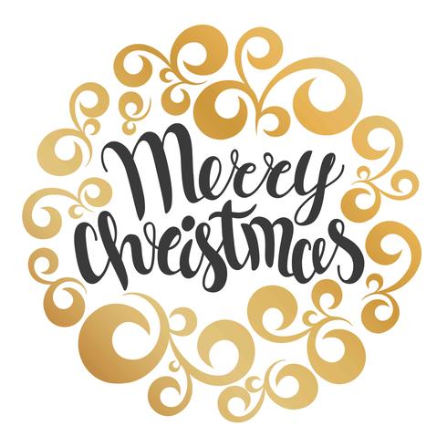 Merry Christmas greeting card. Vector illustration. Merry Christmas lettering in round curves ornament. Hand drawn inscription, calligraphic design.