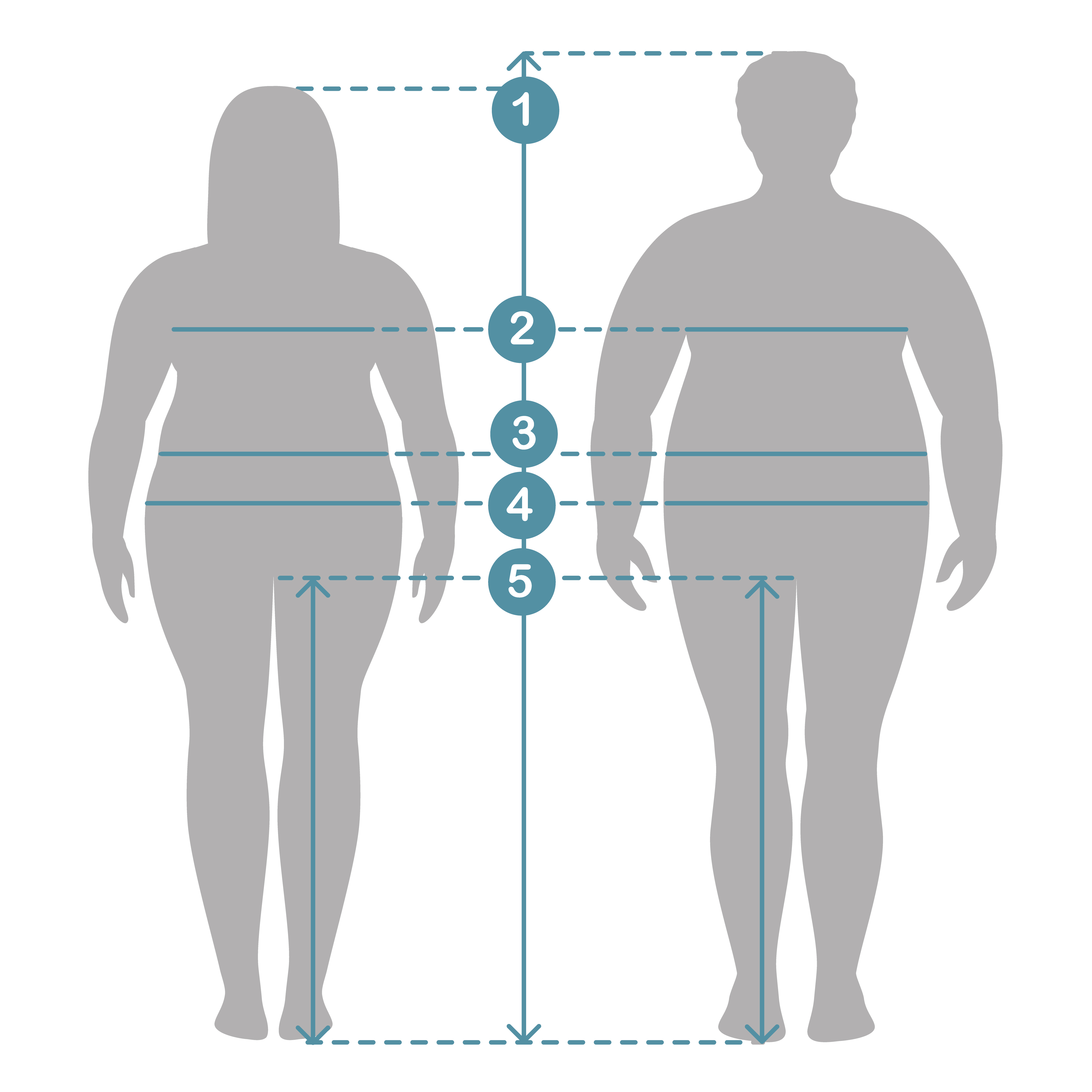 Silhouettes of overweight man and women in full length with measurement ...