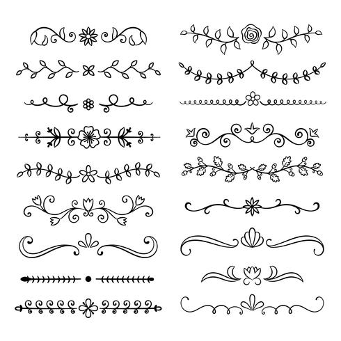 Collection of hand drawn flourish text dividers. Doodle botanical boders for typography design, invitations, greeting cards. Calligraphic and floral design elements. vector