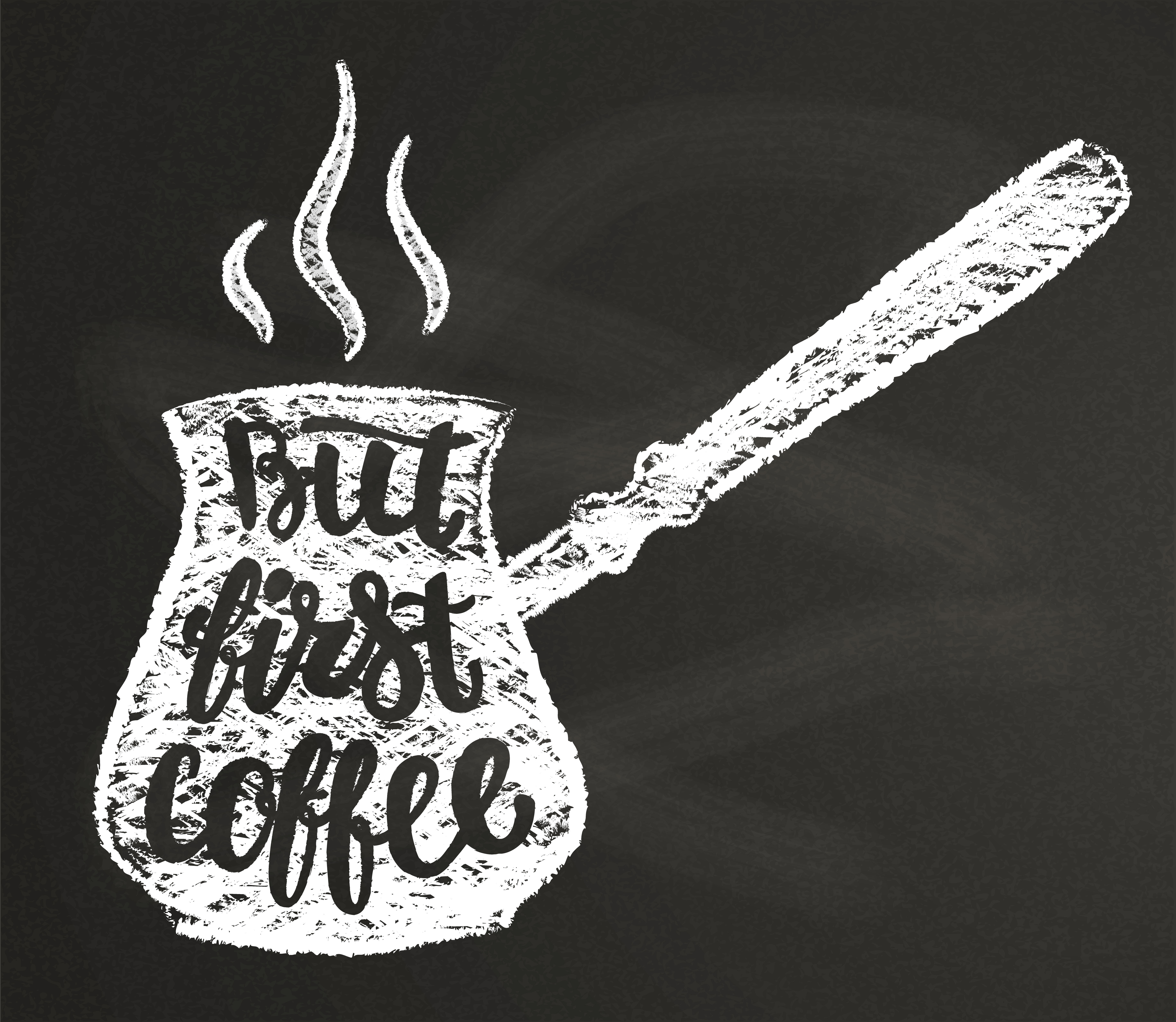 Download Coffee pot chalk silhouette with lettering But first ...