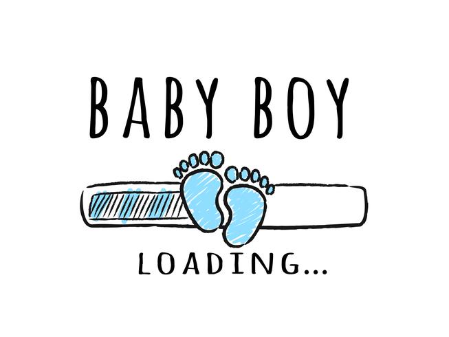 Progress bar with inscription - Baby boy loading and kid footprints in sketchy style. vector