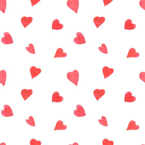 Watercolor hearts seamless pattern. Repeating Valentines day background with painted red hearts. Romantic textile, wrapping paper, wallpaper or scrapbooking texture. vector