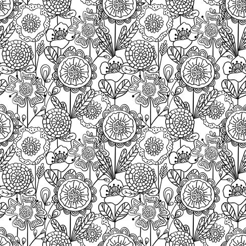 Vector seamless monochrome floral pattern. Hand drawn doodle flowers.