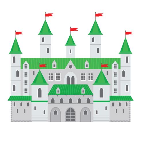 Ilustración vectorial de un castillo en estilo plano. Fortaleza medieval de piedra. El castillo de fantasía abstracta se puede utilizar en libros, fondos de juegos, diseño web, banners, etc. vector