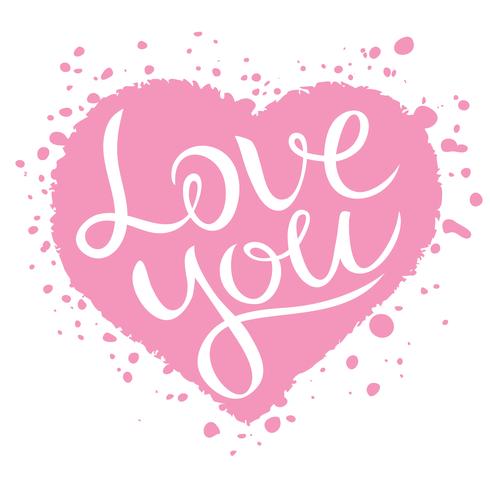 Love you lettering on pink heart shape, Love confession vector illustration.