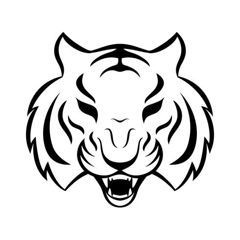 Icono de tigre aislado en un fondo blanco. Plantilla de logo de tigre, diseño de tatuaje, estampado de camiseta. vector