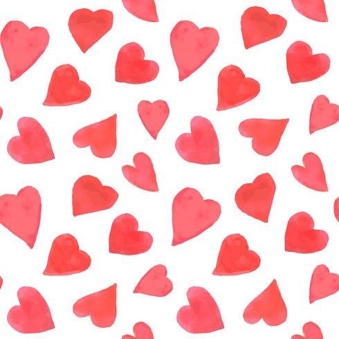 Watercolor hearts seamless pattern. Repeating Valentines day background with painted red hearts. Romantic textile, wrapping paper, wallpaper or scrapbooking texture. vector