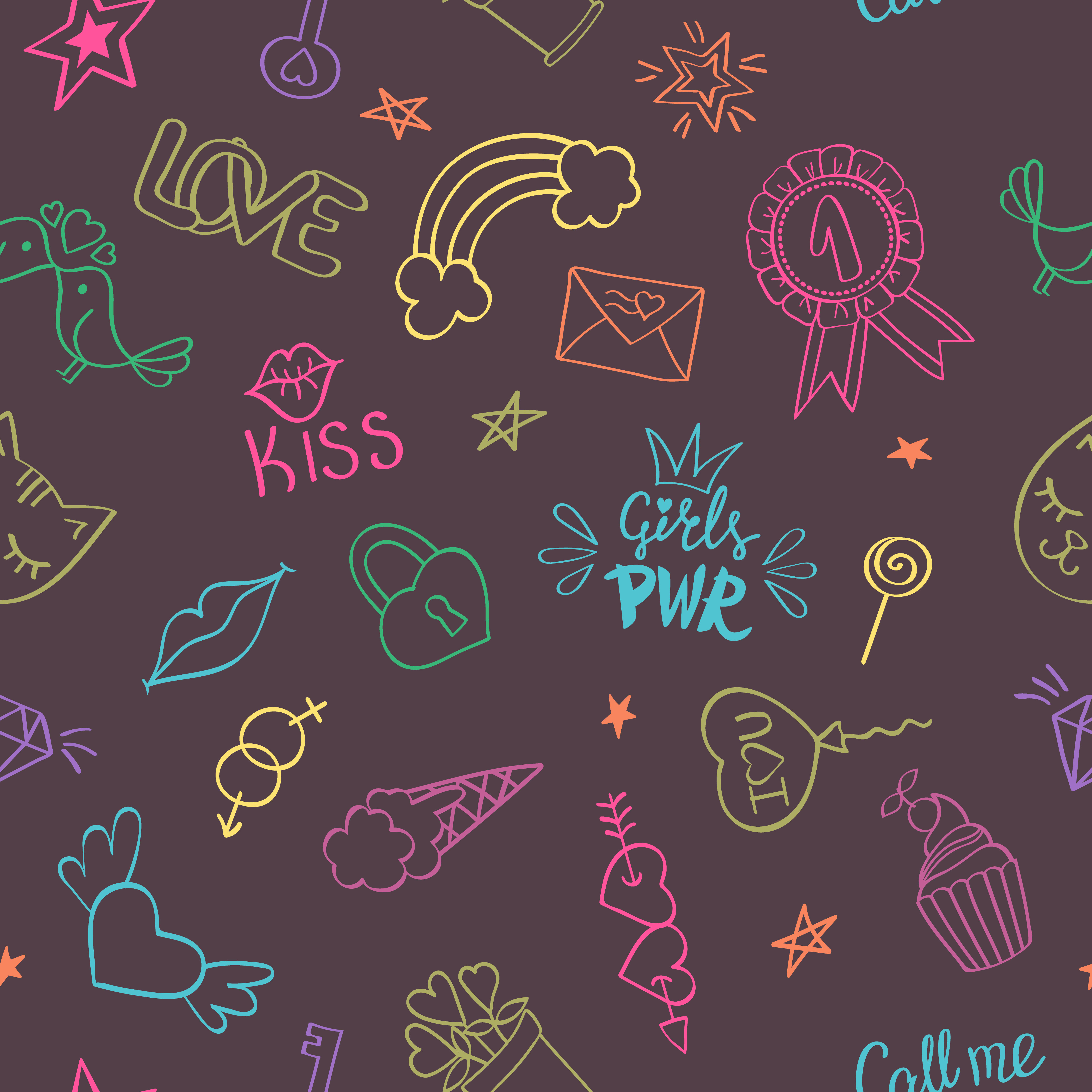 Seamless pattern with hand  drawn  girly doodles Repeating 