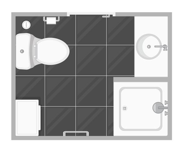 Ilustración interior del vector de la opinión superior del cuarto de baño. Plano de planta de aseo. Diseño plano.