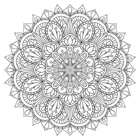 Oriental decorative element for adult coloring book. Ethnic ornament. Monochrome contour mandala, Anti-stress therapy pattern. Yoga symbol. vector