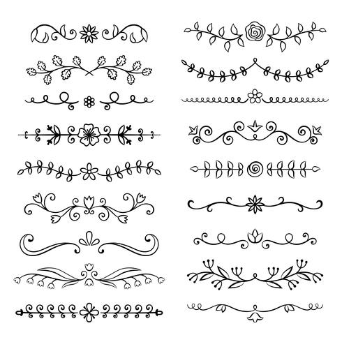 Collection of hand drawn flourish text dividers. Doodle botanical boders for typography design, invitations, greeting cards. Calligraphic and floral design elements. vector