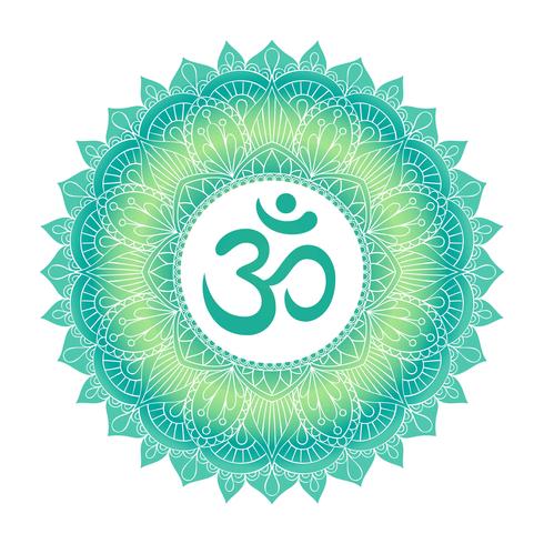 Aum Om Ohm symbol in decorative round mandala ornament. vector