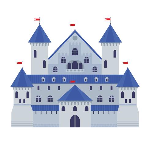 Ilustración vectorial de un castillo en estilo plano. Fortaleza medieval de piedra. El castillo de fantasía abstracta se puede utilizar en libros, fondos de juegos, diseño web, banners, etc. vector