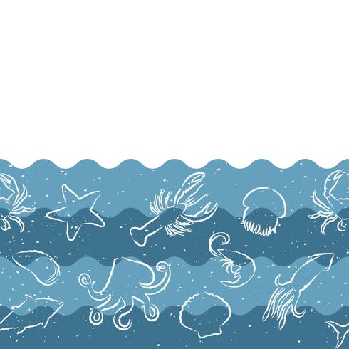 Horizontal Repeating Pattern With Seafood Products Seafood