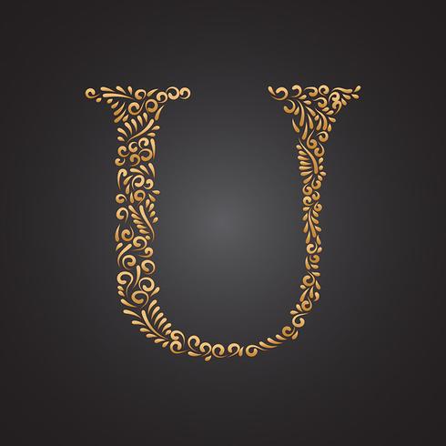 Floral Golden Ornamental Letter U vector