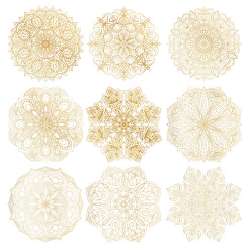 Set of 9 hand-drawn vector Arabic mandala on white background. Ethnic decoration