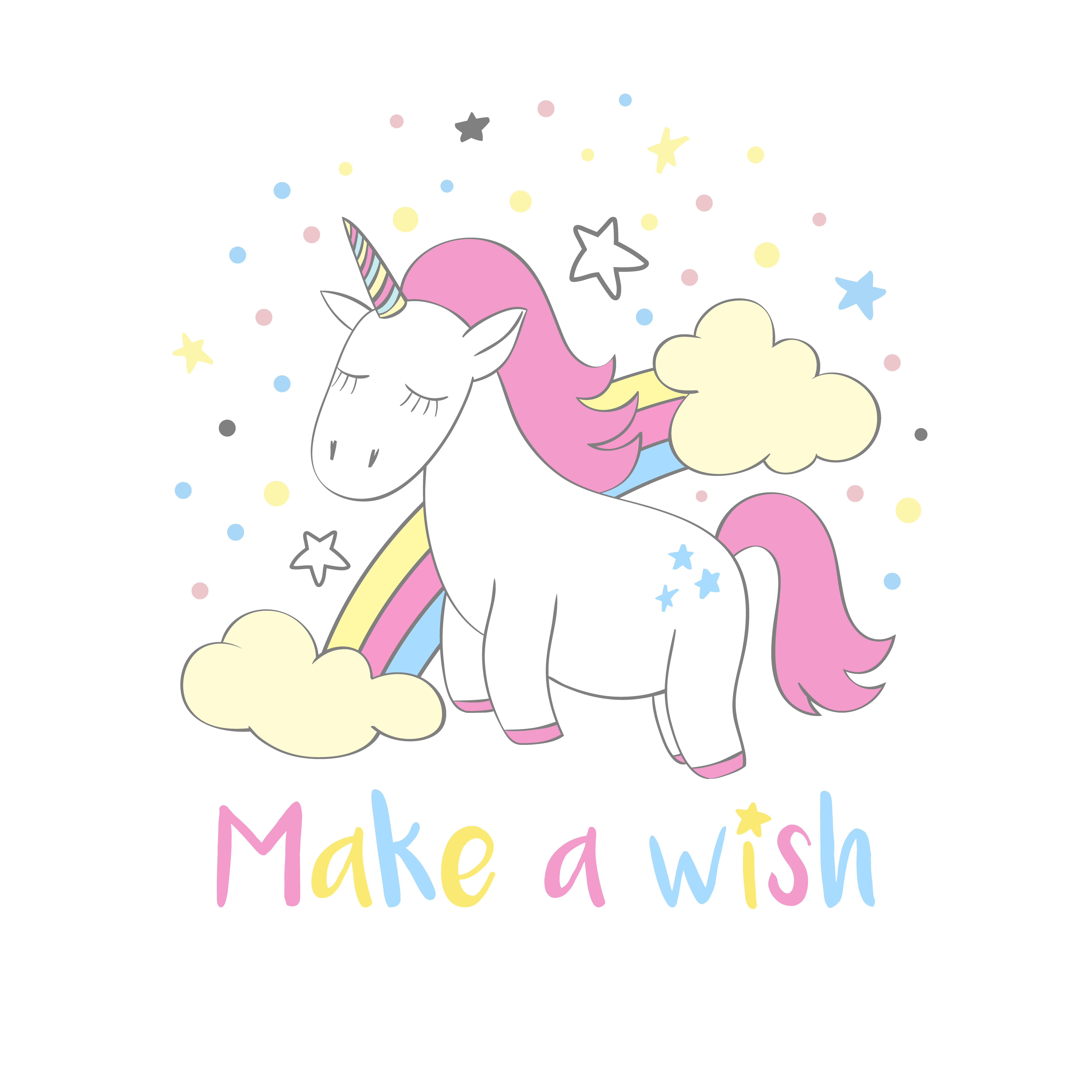 Magic Cute Unicorn In Cartoon Style With Hand Lettering Make A