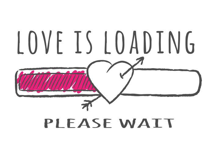 Progress bar with inscription - Love is loading and heart shape with arrow in sketchy style. Vector illustration for t-shirt design, poster or valentines card.