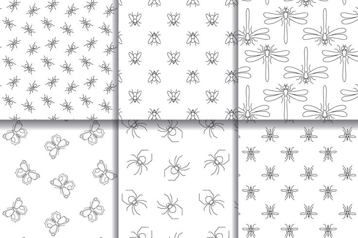 Insects seamless patterns collection. vector