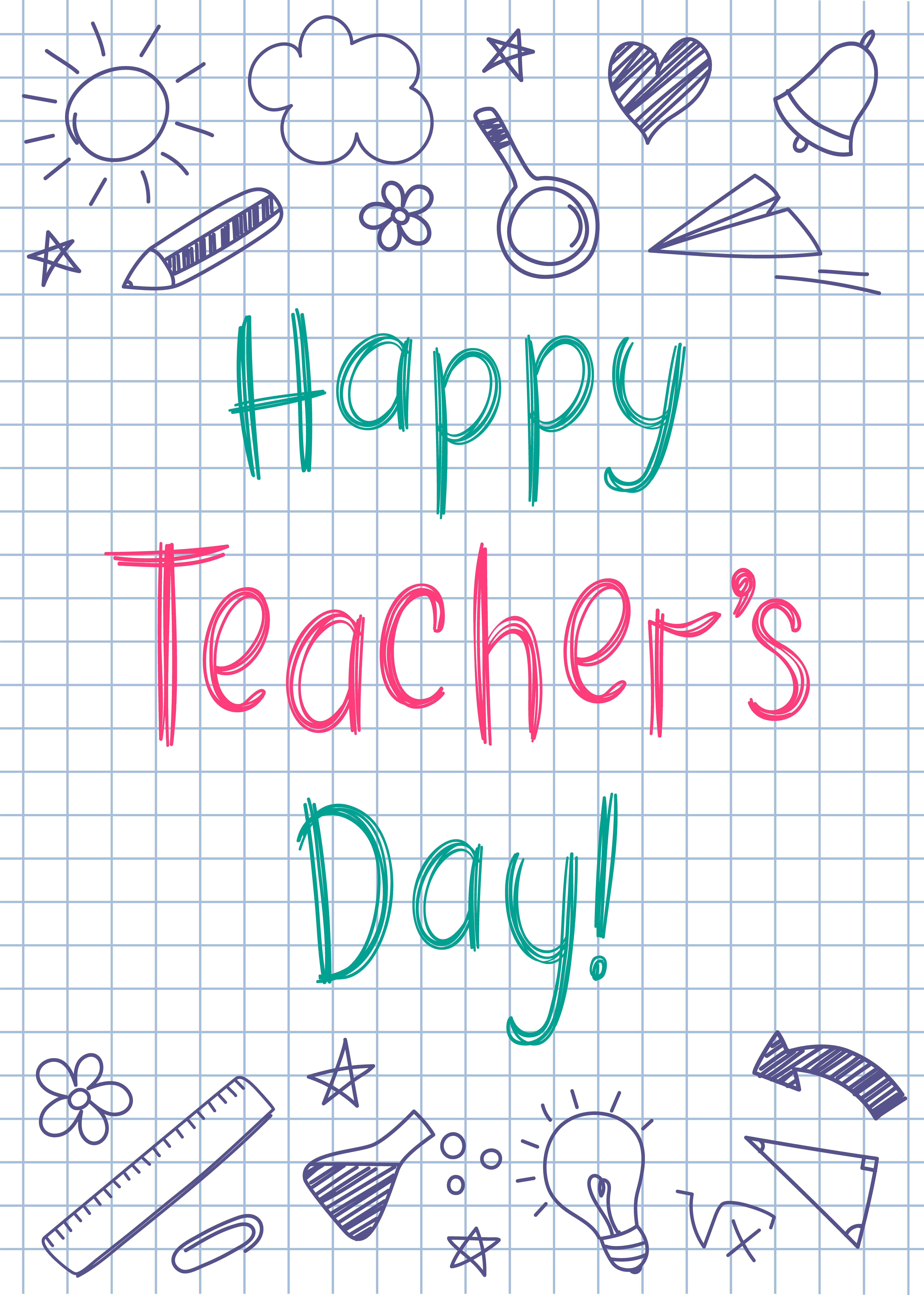 Happy Teachers Day greeting card on squared copybook sheet ...