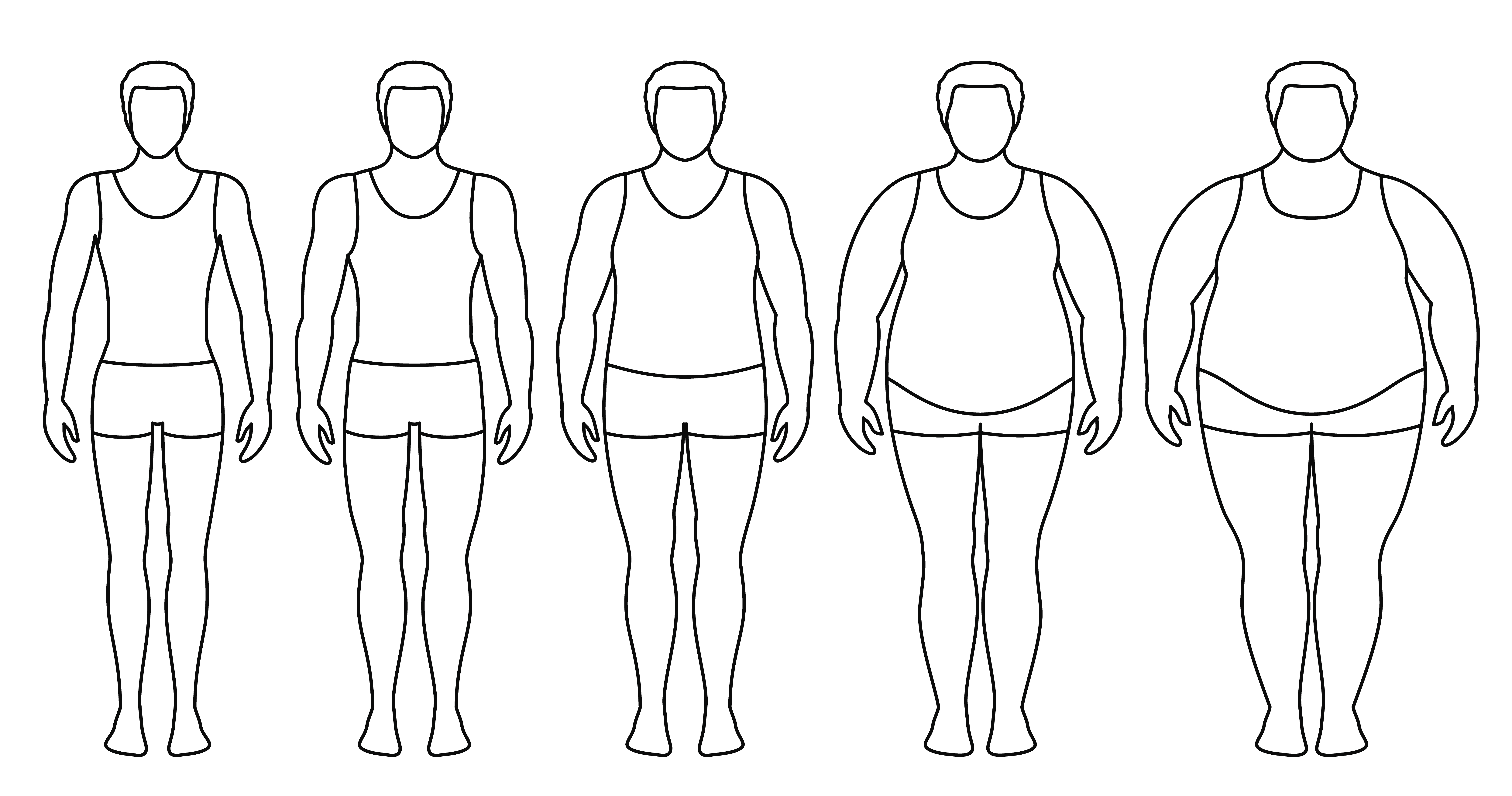 Body Mass Index Vector Illustration From Underweight To Extremely Obese Man Contours With