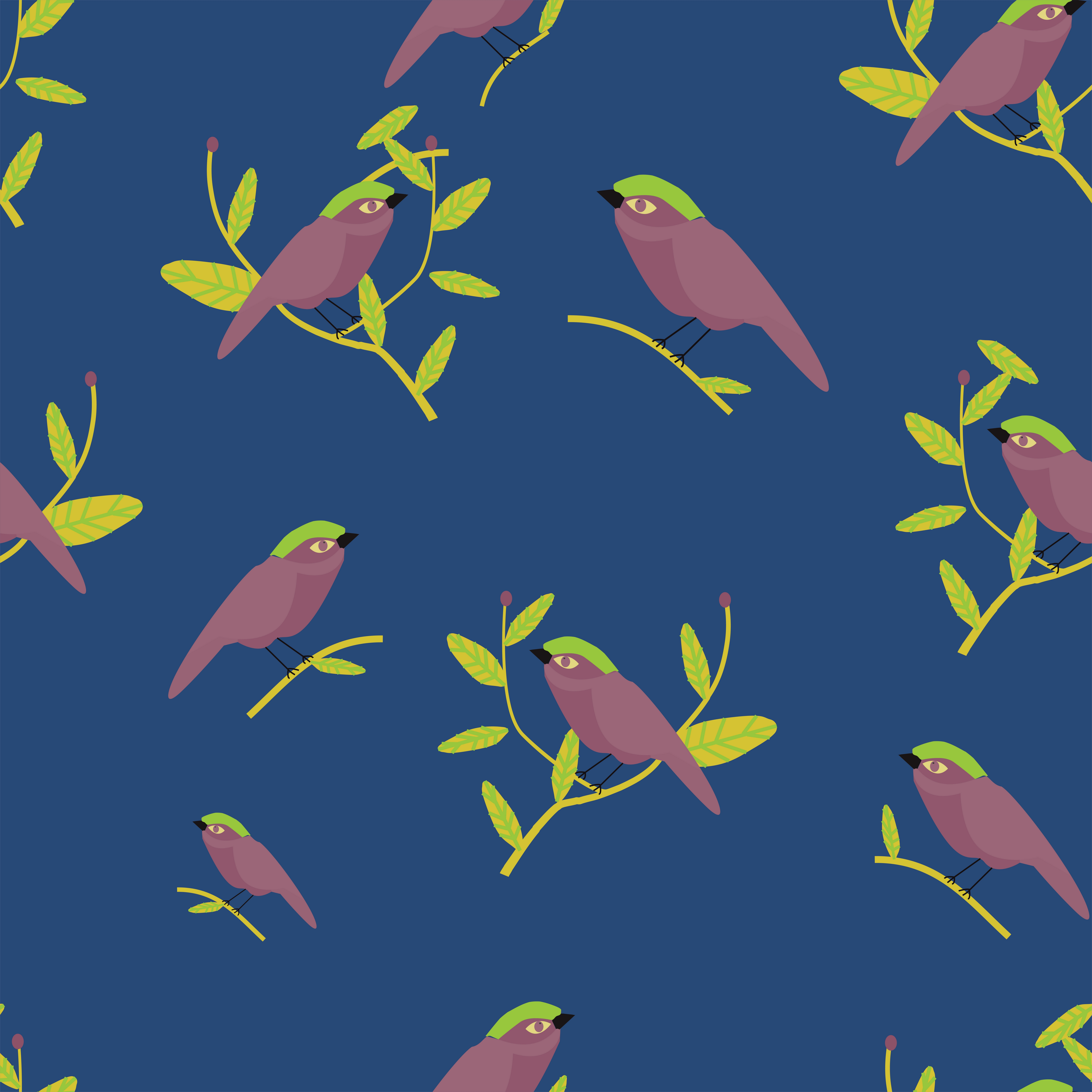 Download cute bird on twig pattern vector - Download Free Vectors ...