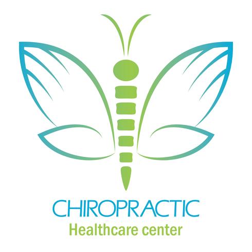 Chiropractic clinic logo with butterfly, symbol of hand and spine. vector