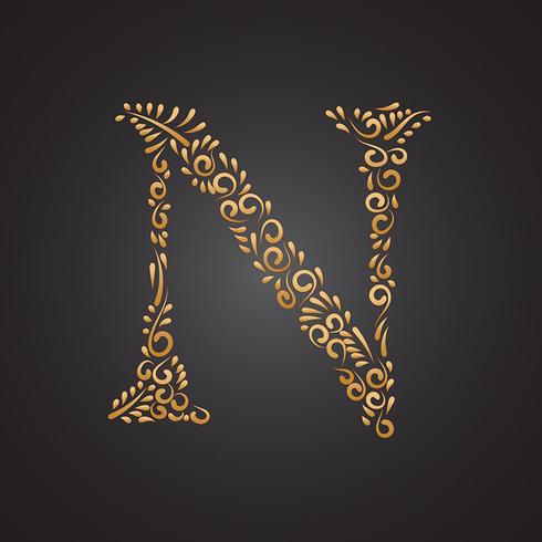 Elegant Golden Ornamental Letter N vector