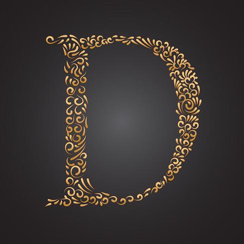 Floral Golden Ornamental Letter D vector