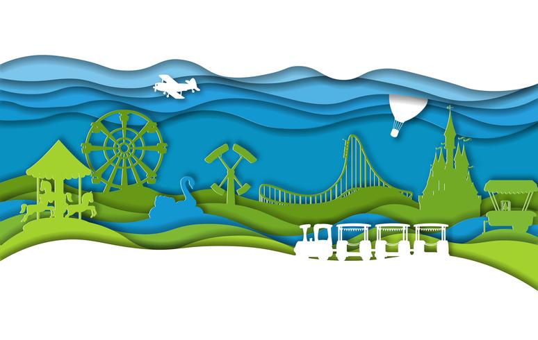 Paper art style amusement park vector