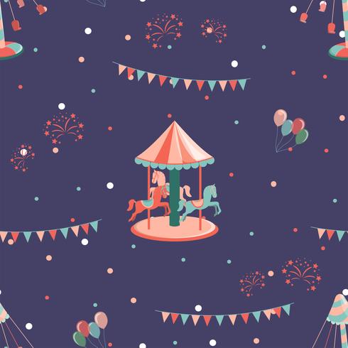 Amusement park seamless pattern with carousel with hourses and carousel.  vector