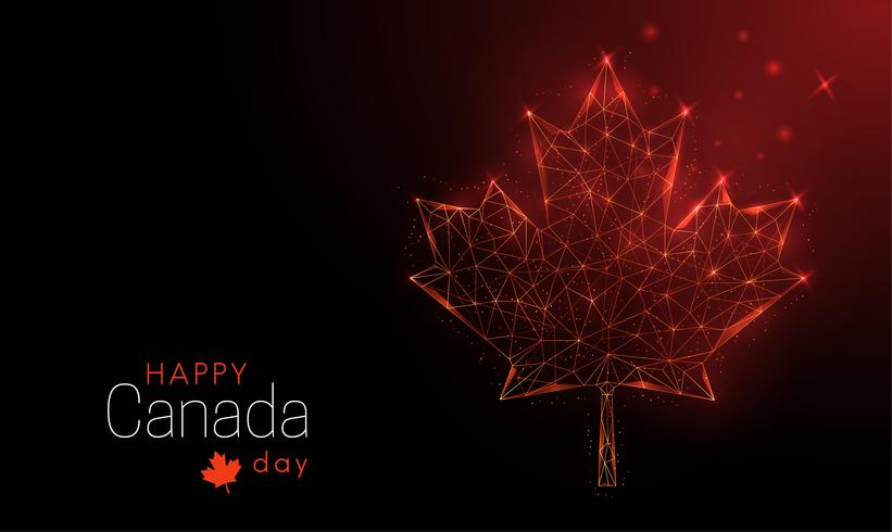 Plantilla de feliz día de Canadá. Hoja de arce de baja poli. vector