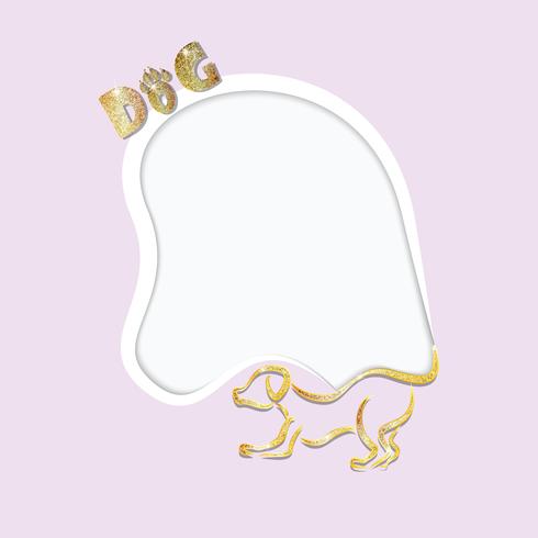 A frame with a picture of a dog. Cutting, glitter. Vector colorful template for greeting card.