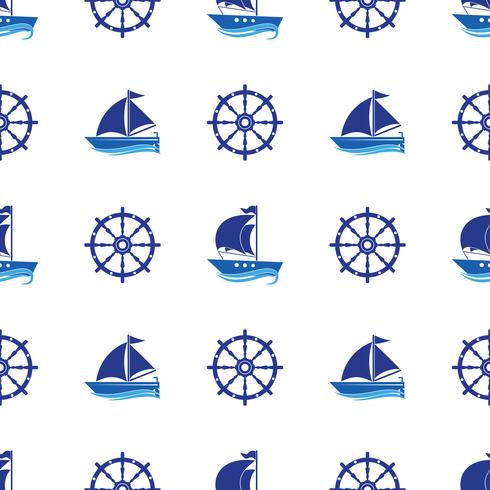 Seamless pattern with the image of yachts, anchor, steering wheel. Can be used for paper, background, texture, wallpaper. Vector i