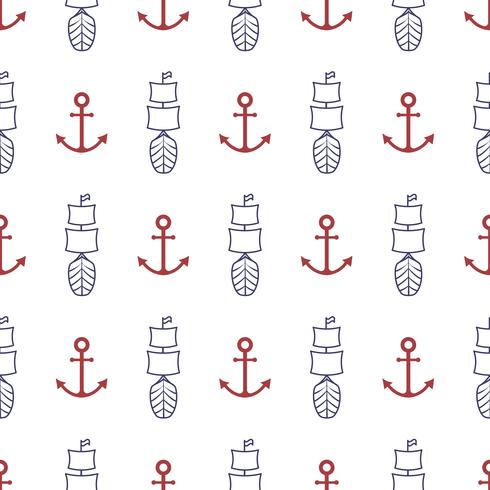 Nautical seamless pattern with anchor and ship vector